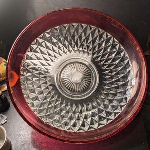 Vintage Indiana Glass Ruby Red Diamond Cut Serving Bowl